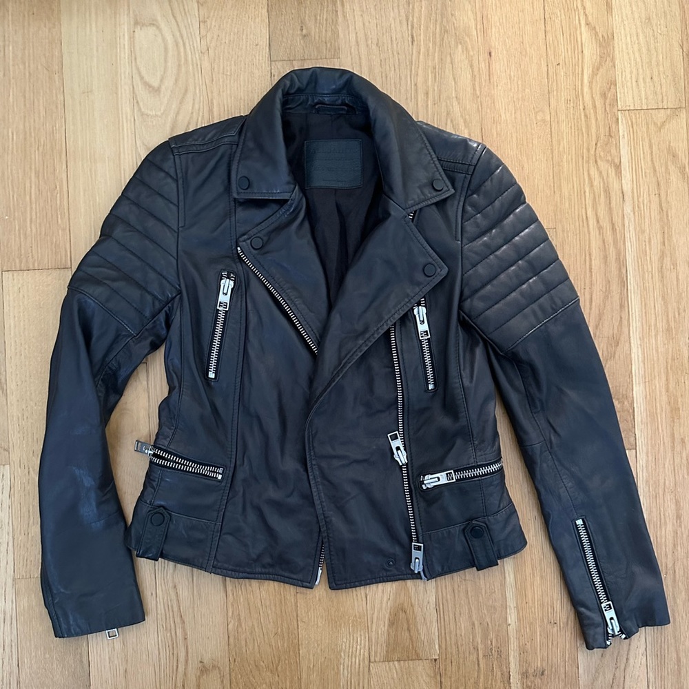 All saints Dark Grey Leather Jacket US 2